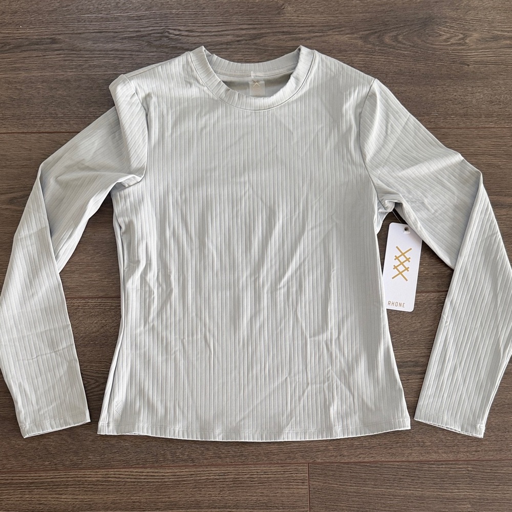 RHONE Light Gray Ribbed Long Sleeve Tee